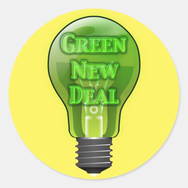 Green New Deal Light Bulb Runder Aufkleber (Vorderseite)