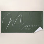 Green Newlyweds Mr Name Personalized Honeymoon Strandtuch<br><div class="desc">Celebrate your love in style with this personalized beach towel for adults, featuring the newlyweds' names in an elegant, modern design. Perfect for a honeymoon beach trip, anniversary getaway, or romantic vacation, this soft and vibrant towel is a must-have for couples who love to travel together. Designed with a dark...</div>