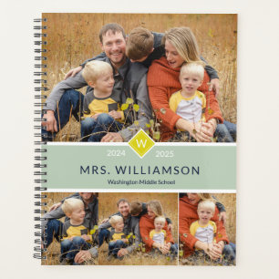 Green Niedlich Monogram und Foto Teacher Plane Planer