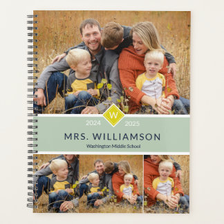 Green Niedlich Monogram und Foto Teacher Plane Planer