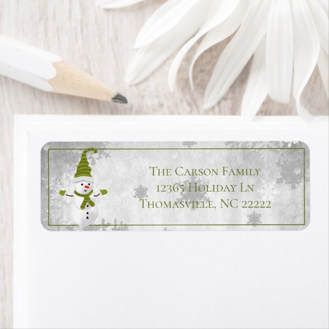 Green Niedlich Snowman Address Label (Insitu)