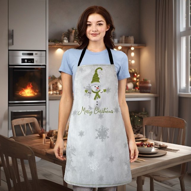 Green Niedlich Snowman Holiday Schürze (Green Cute Snowman Holiday Apron)