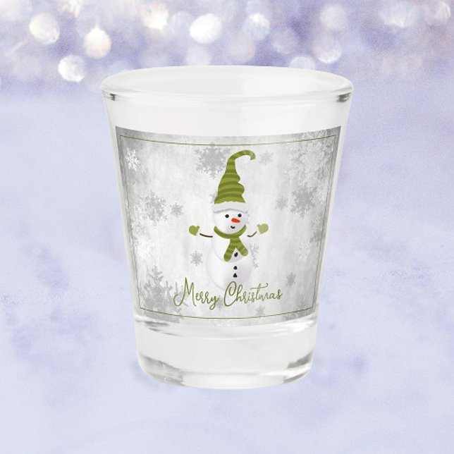 Green Niedlich Snowman Holiday Shot glass Schnapsglas (Green Cute Snowman Holiday Shot Glass)