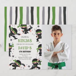 Green Ninja Krieger Kampfkünste Geburtstags-Foto Einladung