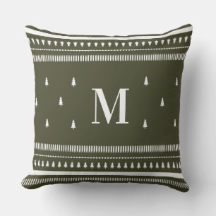 Green Nordic Christmas Trees & Monogram Kissen