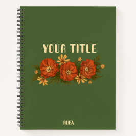 Green Notebook with red and yellow flowers Notizbuch