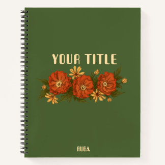 Green Notebook with red and yellow flowers  Notizbuch