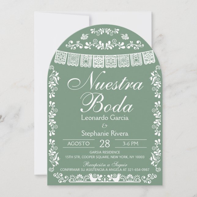 Green Nuestra Boda Papel Picado Spanish Wedding Einladung (Vorderseite)