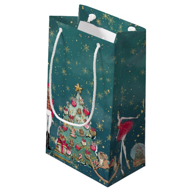 Green Nutcracker Ballet Holiday Geschenktasche Kleine Geschenktüte (Rückseite Schrägansicht)