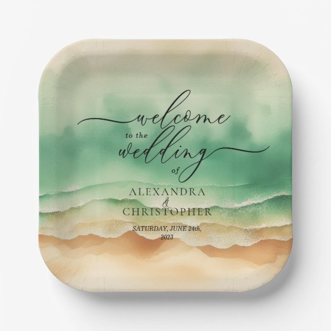 Green Ocean Beach Sand Sea Summer Party Pappteller (Vorderseite)