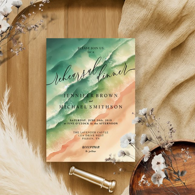 Green Ocean Beach Summer Watercolor Hochzeitsessen Einladung (Von Creator hochgeladen)