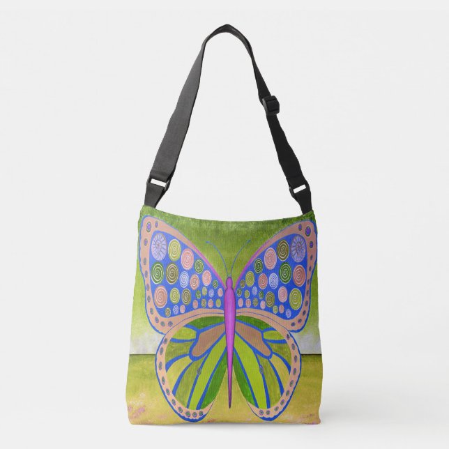 Green Ocean Butterfly Crossbody Bag Tragetaschen Mit Langen Trägern (Vorderseite)