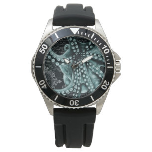 Green Octopus Colored Pencil Map Armbanduhr