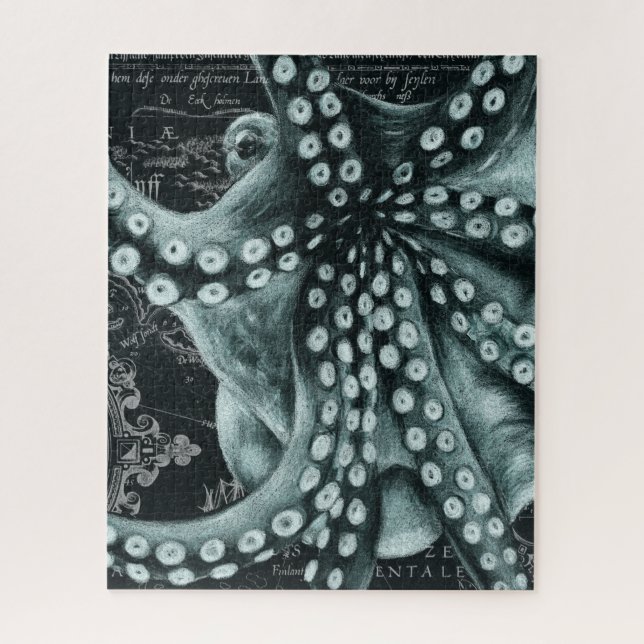 Green Octopus Colored Pencil Map Puzzle (Vertikal)
