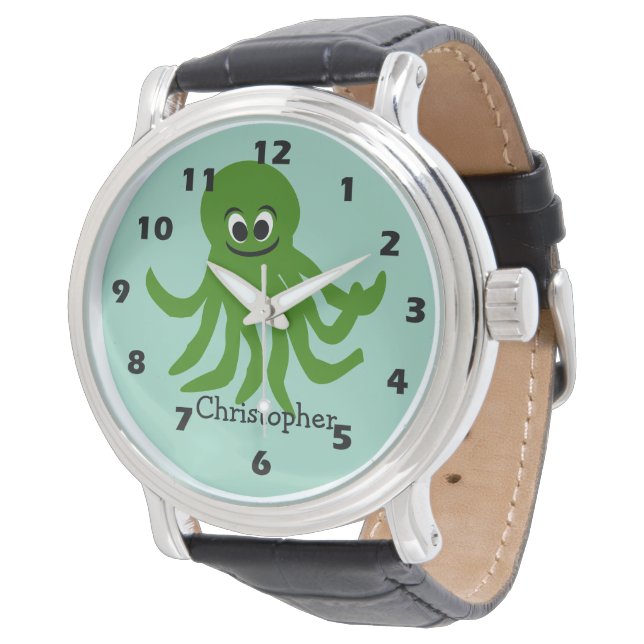 Green Octopus Design Armbanduhr (Schrägansicht)