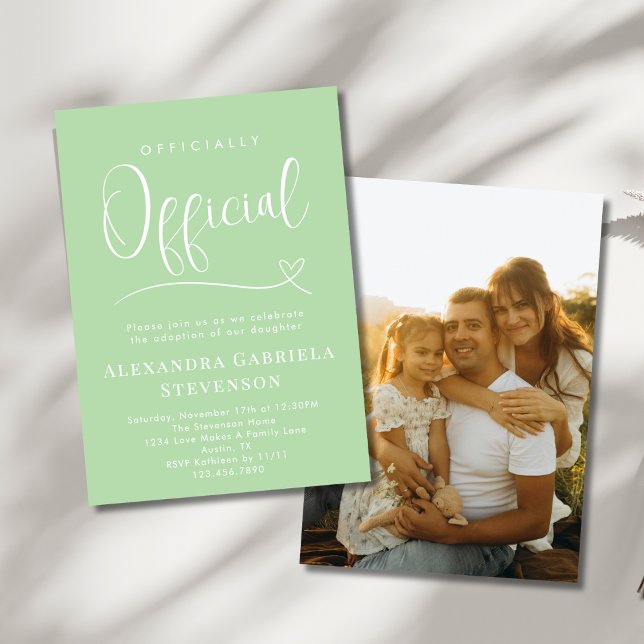 Green Officially Official Adoption Day Party Photo Einladung (Von Creator hochgeladen)