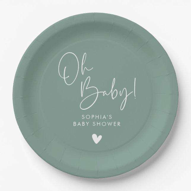 Green Oh Baby Modern Boho Babydusche Pappteller (Vorderseite)