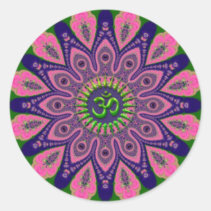 Green Om Funky Pink und Indigo Mandala Runder Aufkleber