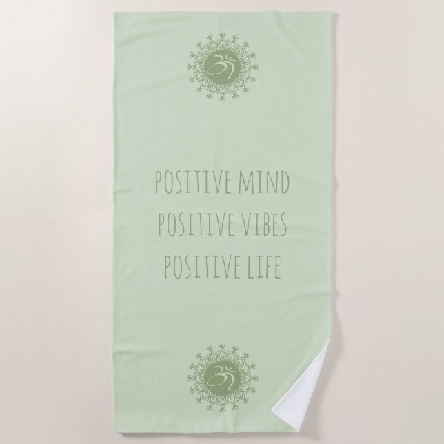 Green Om & Mandala Positive Mind Vibes & Life Strandtuch (Vorderseite)