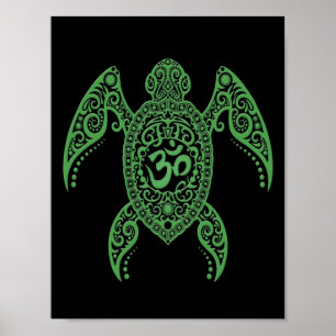 Green Om Sea Turtle auf schwarz Poster
