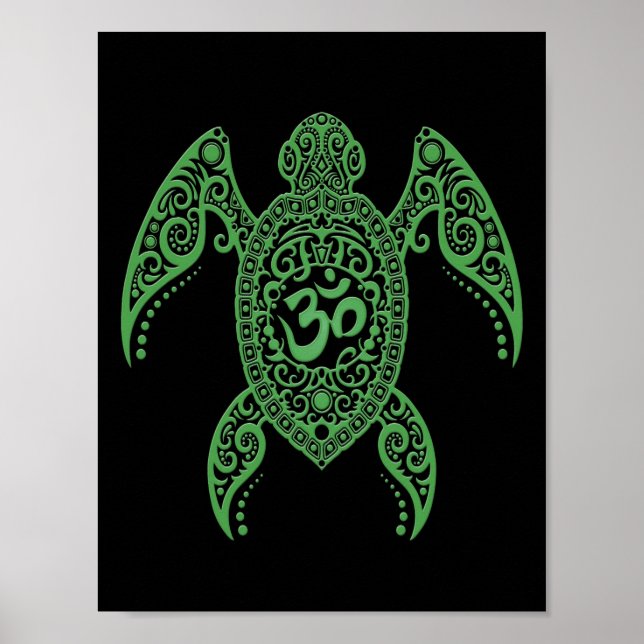 Green Om Sea Turtle auf schwarz Poster (Vorne)