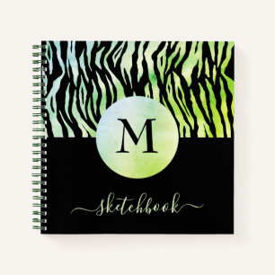 Green Ombre Glam Animal Print Monogram Sketchbook Notizbuch