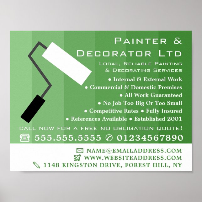 Green Ombre & Paint Roller, Painter & Decorator Poster (Vorne)