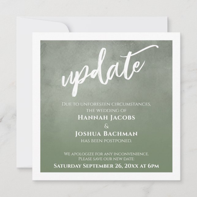 Green Ombre Postponed Wedding Update Card Einladung (Vorderseite)