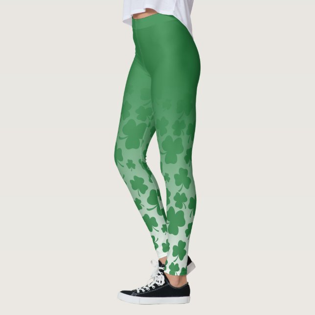 Green Ombre und Green Kleeblatt Muster über Weiß Leggings (Links)