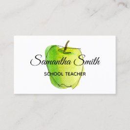 Green Ombre Watercolor Apple School Lehrer Visitenkarte