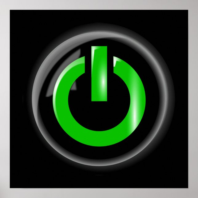 " Green on " Black Power Button Poster (Vorne)