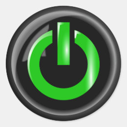 " Green on " Black Power Button Runder Aufkleber
