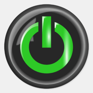 " Green on " Black Power Button Runder Aufkleber