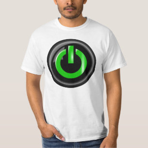 " Green on " Black Power Button T-Shirt