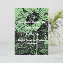 Green on Black Sunflower Wedding Menu