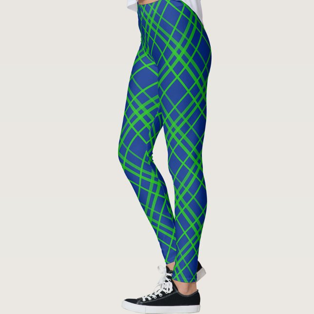 Green on Blue Tartan Kariertes Muster Leggings (Von Creator hochgeladen)