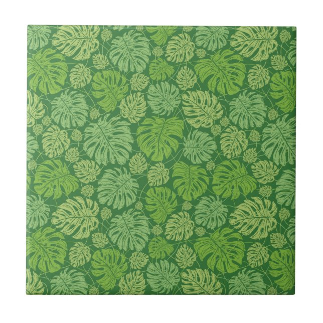 Green on Green Seamless Monstera Leaf Keramik Tile Fliese (Vorderseite)