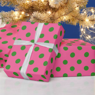 Green on Pink Polka Dots Design Geschenkpapier