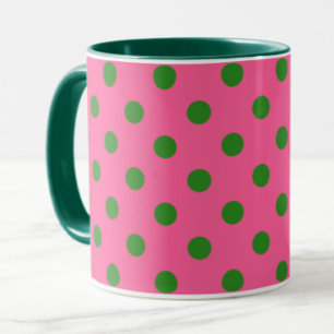 Green on Pink Polka Dots Design Tasse