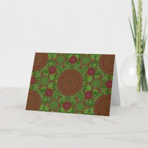 Green on Red Chile Mandala Array Christmas Card Feiertagskarte