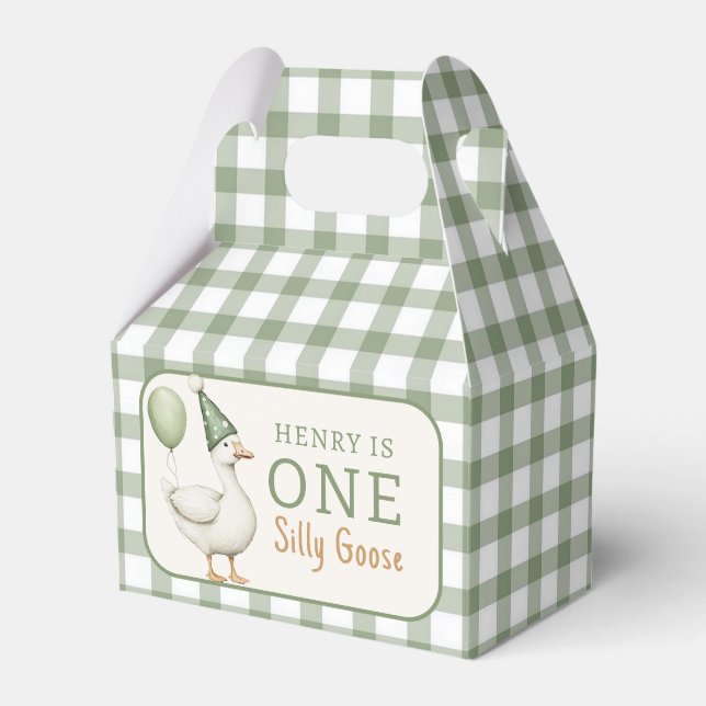 Green One Albern Goose Balloon Birthday Favor Box Geschenkschachtel (Vorderseite)