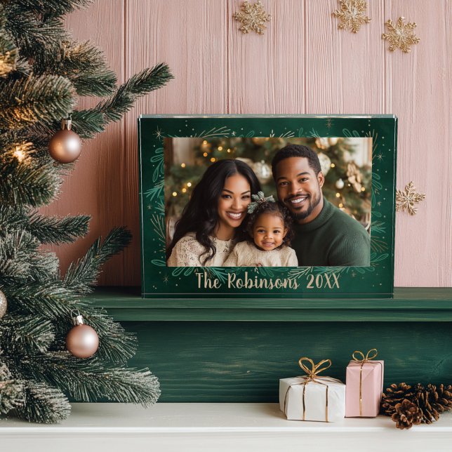 Green One Foto Christmas (Green and Gold Christmas Photo Block)