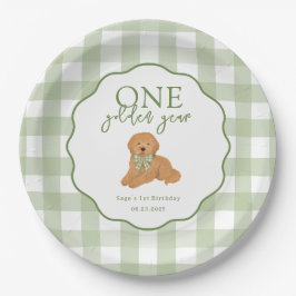 Green One Golden Year Goldendoodle 1st Birthday Pappteller