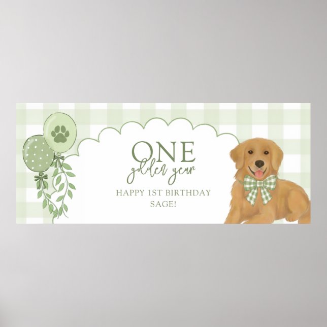 Green One Golden Year Retriever Puppy 1st Birthday Poster (Vorne)