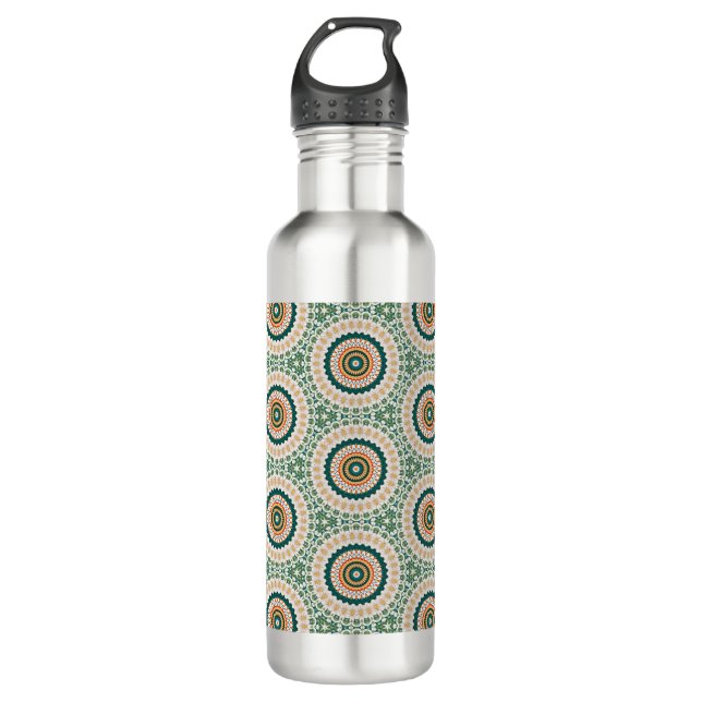 Green Orange And Blue Boho Chic Circle Pattern Edelstahlflasche (Vorderseite)