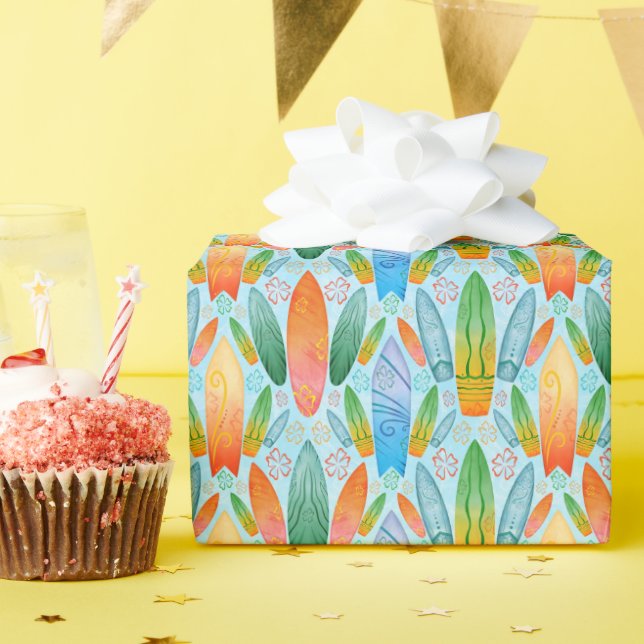 Green Orange & Blue Summer Surfboards Geschenkpapier (Geburtstagsparty)