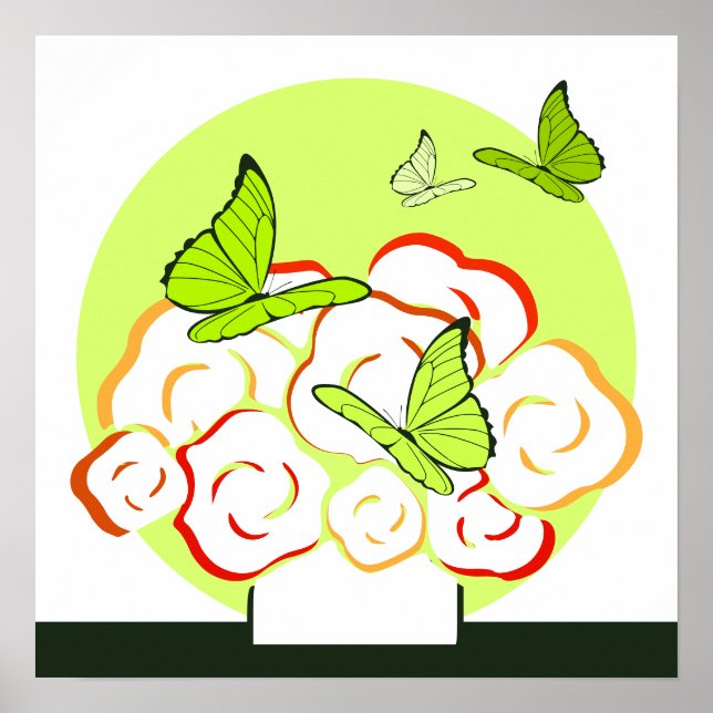 Green & Orange Bouquet & Butterfets Square Poster (Vorne)