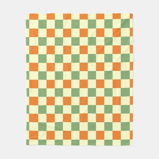Green Orange Brown Checkered Gingham Pattern Fleecedecke (Vorderseite)