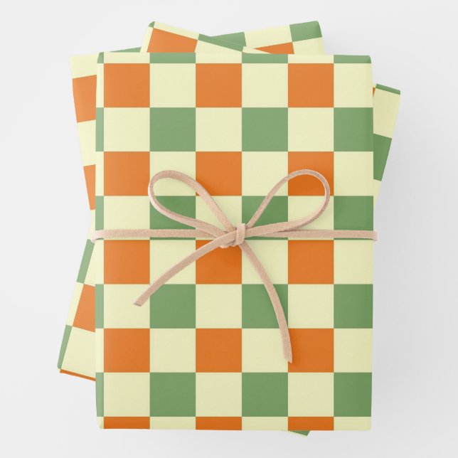 Green Orange Brown Checkered Gingham Pattern Geschenkpapier Set (Beispiel)