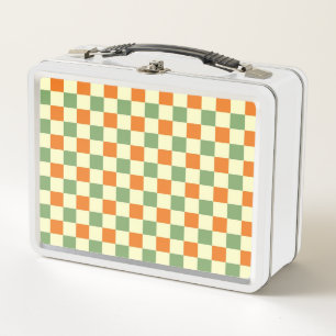 Green Orange Brown Checkered Gingham Pattern Metall Brotdose